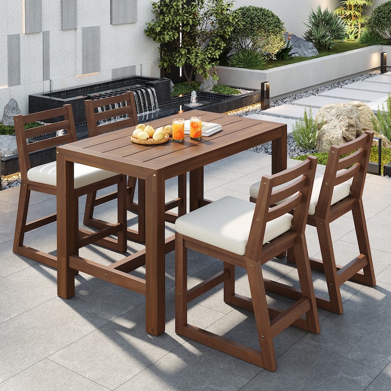 Rustic Patio Bar Set, 5-Piece Outdoor Furniture with Ergonomic Chairs and Solid Wood Tabletop