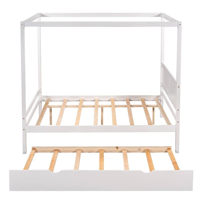 Merax Full Size Canopy Platform Bed with Trundle