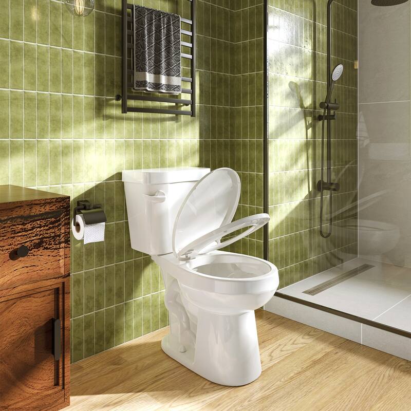 HOROW 2 Piece ADA Height Round Toilet White 1.28 GPF Strong Flush Quiet Soft Close Seat