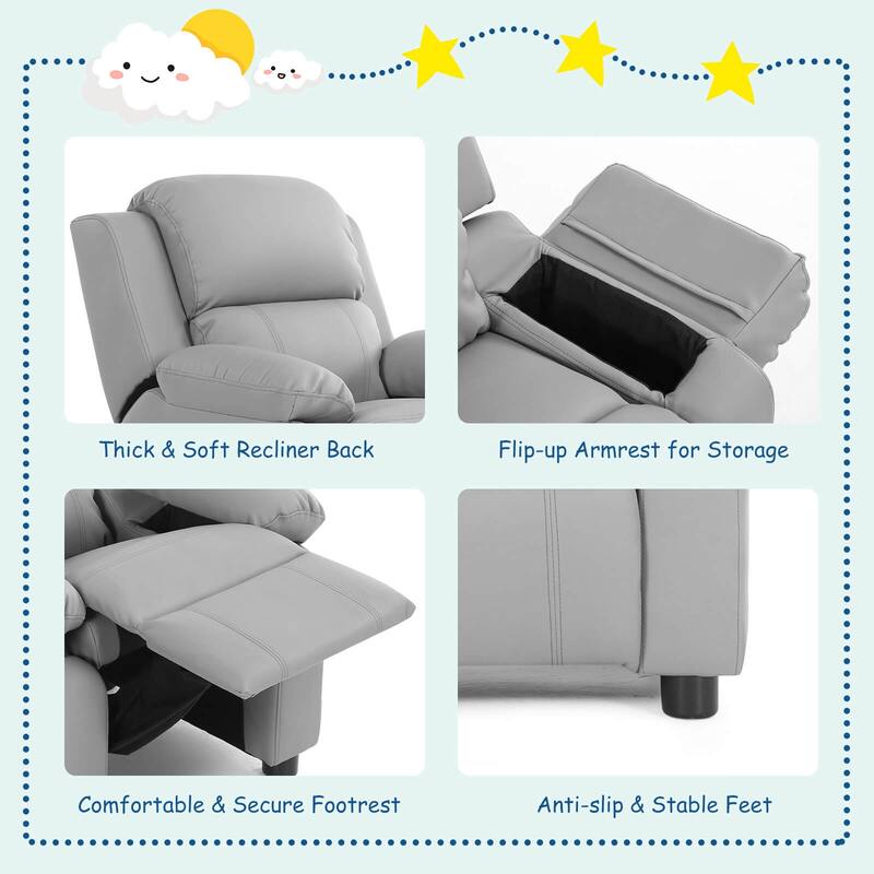 PU Leather Kids Recliner with Armrest & Headrest Lounge 3 Color - See Details