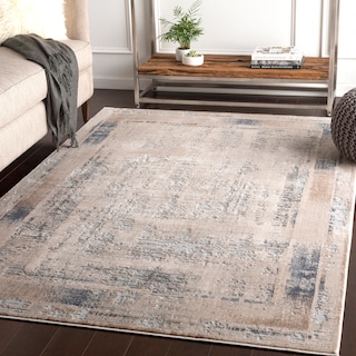 Marjan Ivory Distressed Border Area Rug - 6'7" x 9'6"