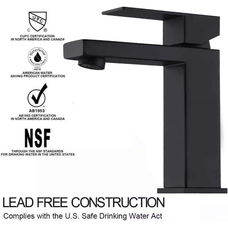 Single Handle Single Hole Bathroom Faucet, Solid Brass Modern Bathroom Sink Faucet with Pop-up Drain & Water Supply Hoses
