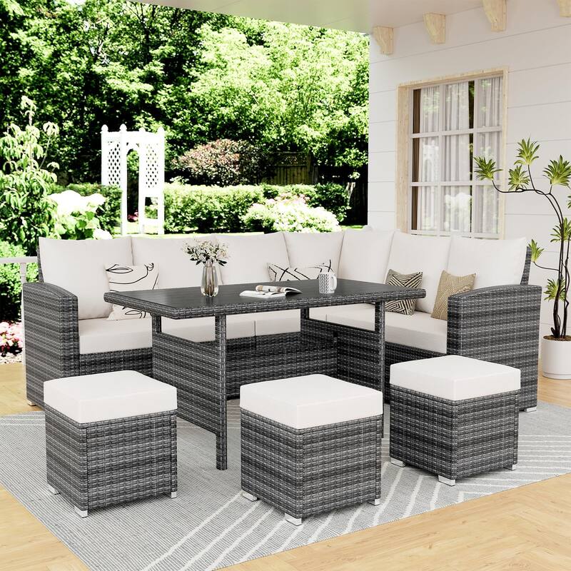 7 Piece Outdoor Sectional Sofa with Dining Table