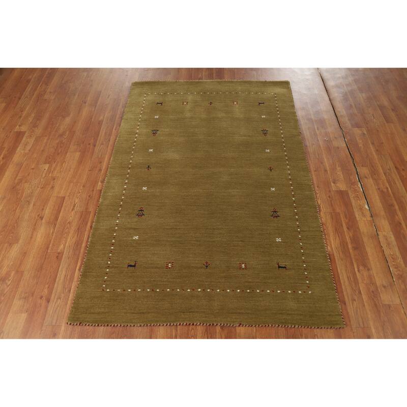 Hand Knotted Oriental 100% Wool Carpet Tribal Tribal Green Gabbeh Area Rug - 5' 11'' X 3' 11''