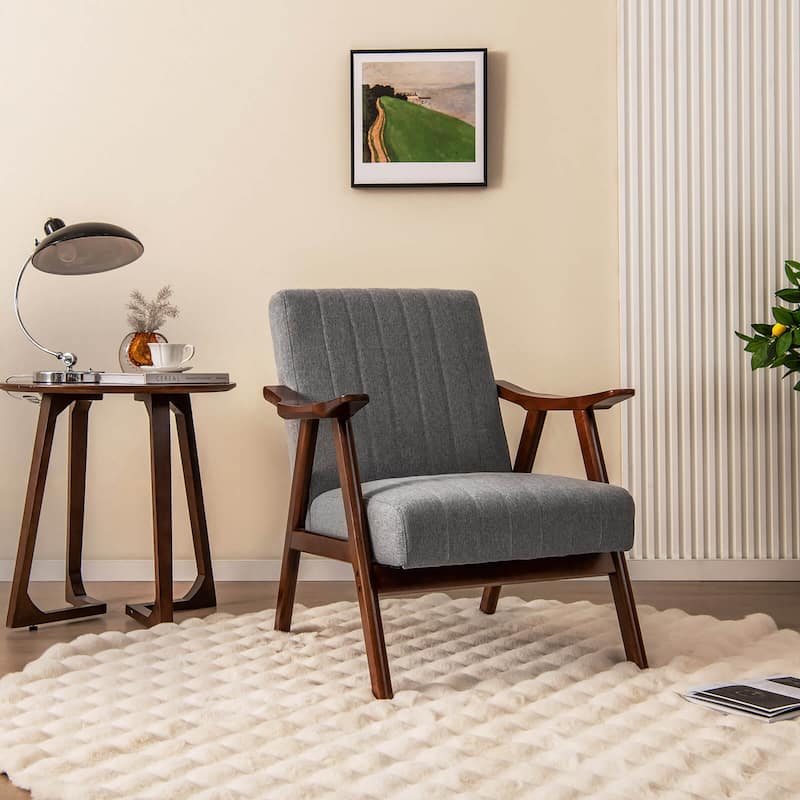 Gymax Set of 2 Accent Chair Leathaire Leisure Armchair w/ Rubber Wood