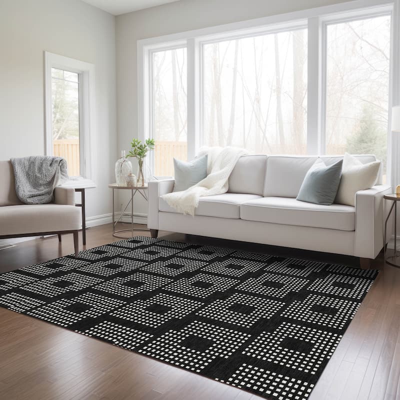 Machine Washable Indoor/ Outdoor Chantille Modern Houndstooth Rug