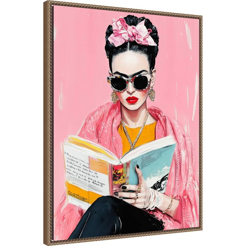 Frida Reading Book by Justyna Jaszke (23 x 30 in.), Framed Canvas Wall Art Print