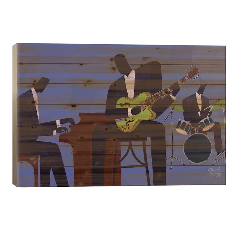 Blue Mood Trio Print On Wood by Darryl Daniels - Multi-Color - 26x40x1.5
