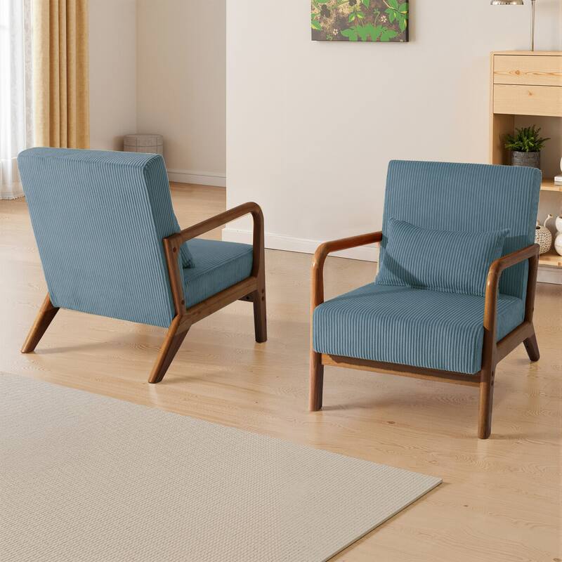 Modern Corduroy Upholstered Accent Chair with Wood Legs Set of 2