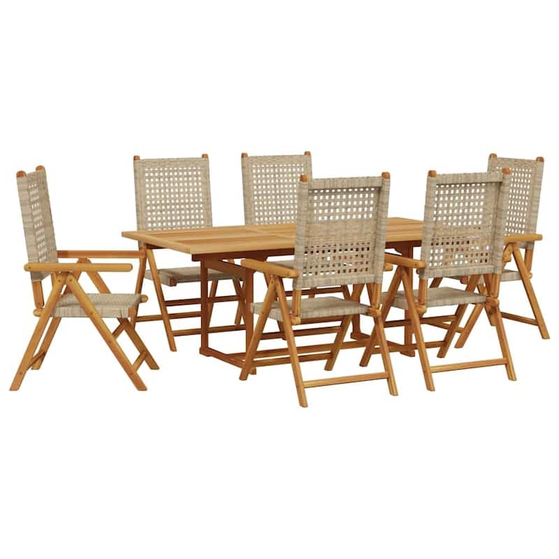 vidaXL Garden Dining Set Beige Solid Acacia wood, PE rattan Medium - 24.4 x 24.4 x 27.8