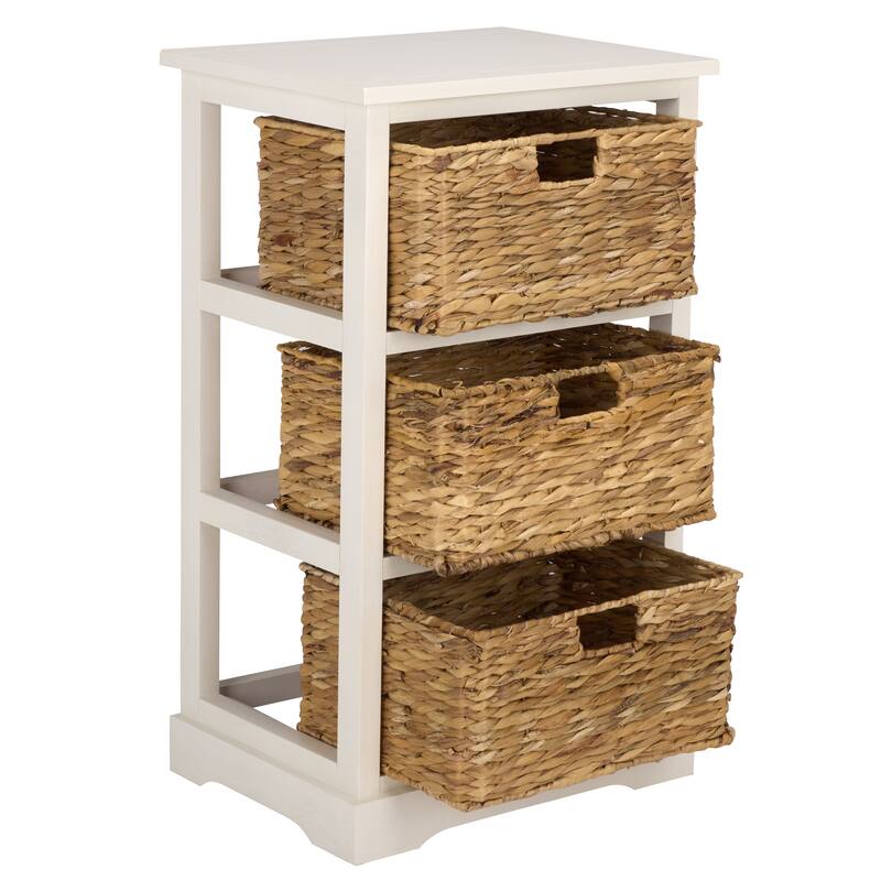 SAFAVIEH Evaline Distressed Black 3 Wicker Basket Storage Unit - 17.3" x 13.4" x 29.5" - 17"W x 13"D x 30"H