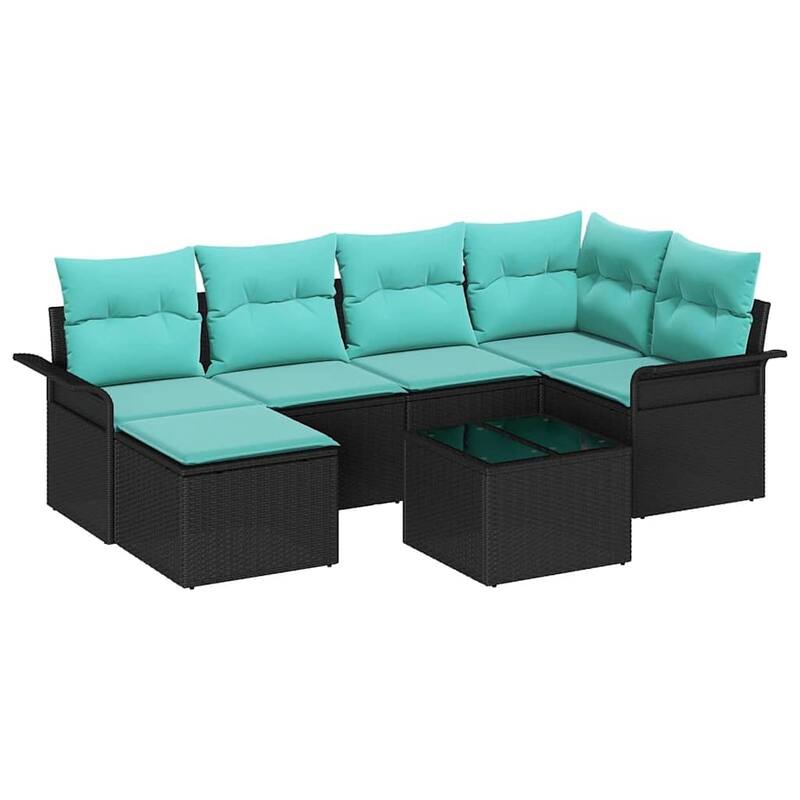 vidaXL 6/7 Garden Sofa Set with Cushions Black/Brown/Grey Poly Rattan - 95.9 x 52.2 x 27.2