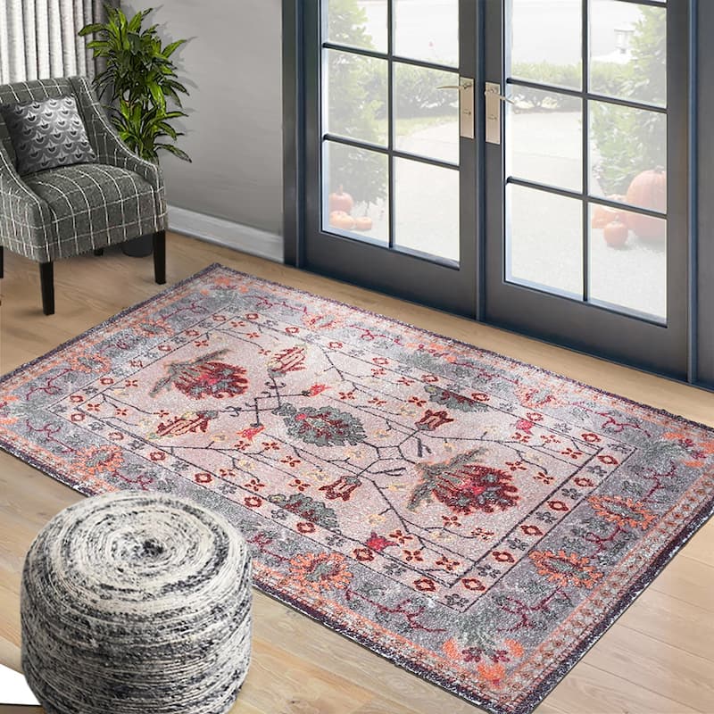 Hand Woven Victoria Micro Printed Polyester Traditional Oriental Area Rug