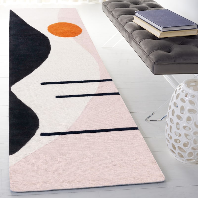 SAFAVIEH Handmade Rodeo Drive Mya Mid-Century Modern Wool Rug - 2'3" x 8' Runner - Blush/Black
