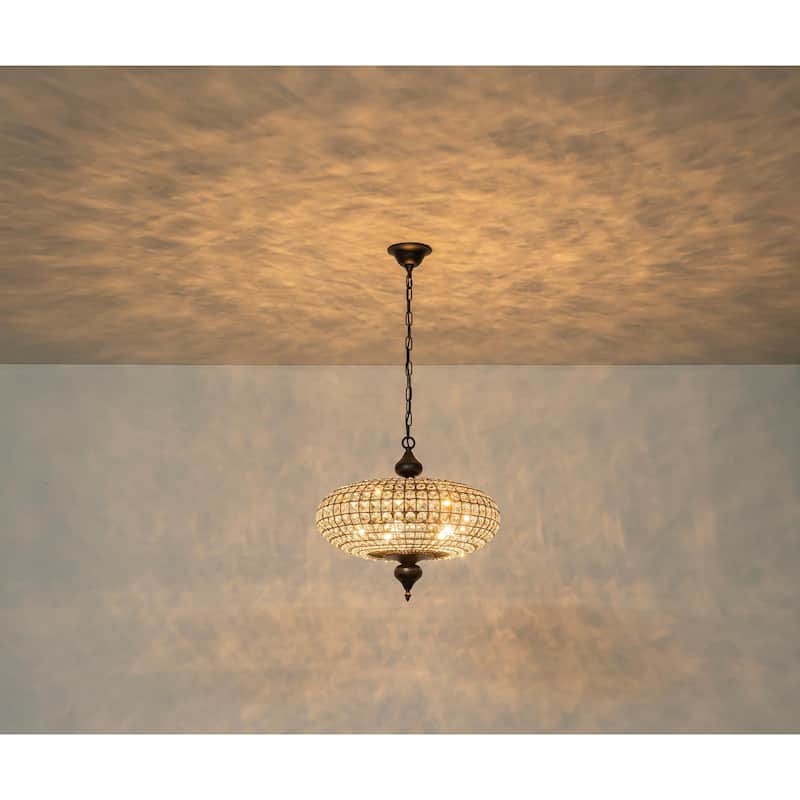 Retro French 4/5-Light Antique Brass Globe Crystal Chandelier for Living/Dining Room