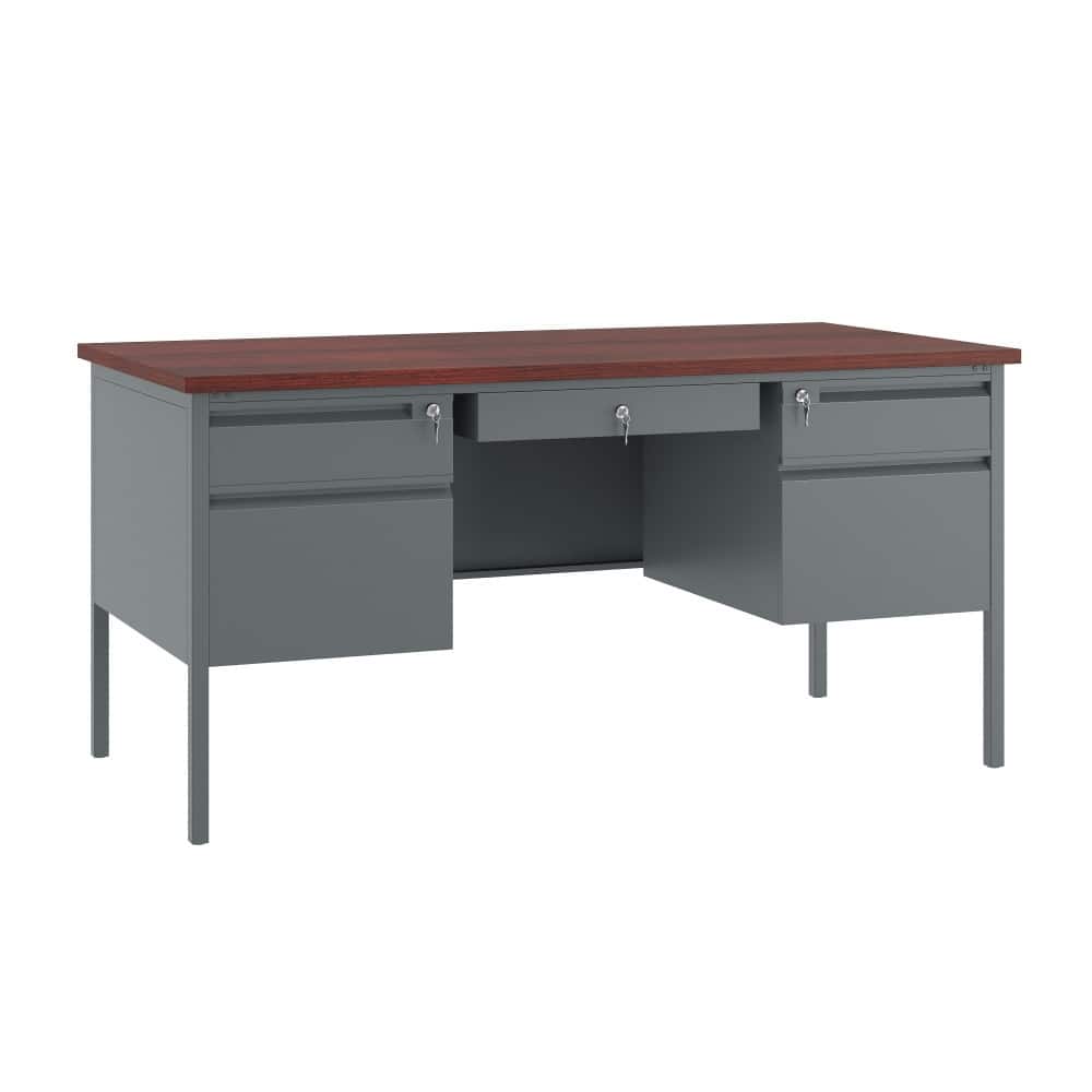 Commercial Double Pedestal Desk with Locking Drawers
