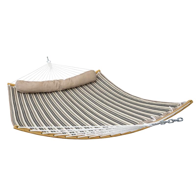 Sunnydaze Quilted Hammock with Curved Bamboo Spreader Bar and Pillow