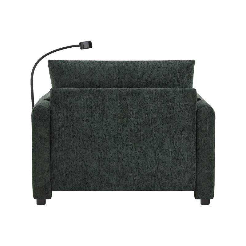 Single Sofa Chair and Storage Ottoman Sets, Chenille Accent Chair Wide Seat Chaise Lounge Couch with Phone Holder & USB Chargers