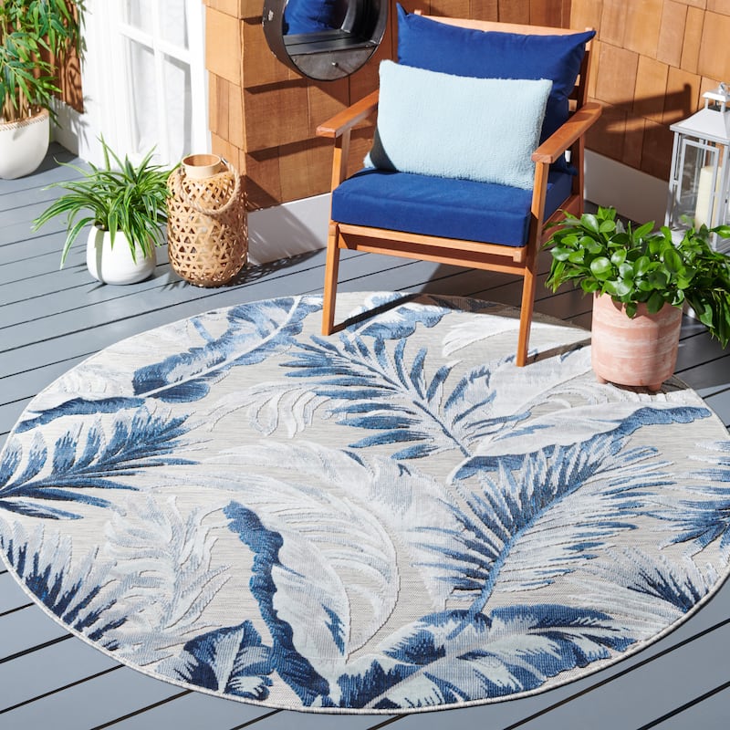 SAFAVIEH Cabana Zhuldyz Indoor/ Outdoor Waterproof Rug - 6'5" Round - Grey/Navy