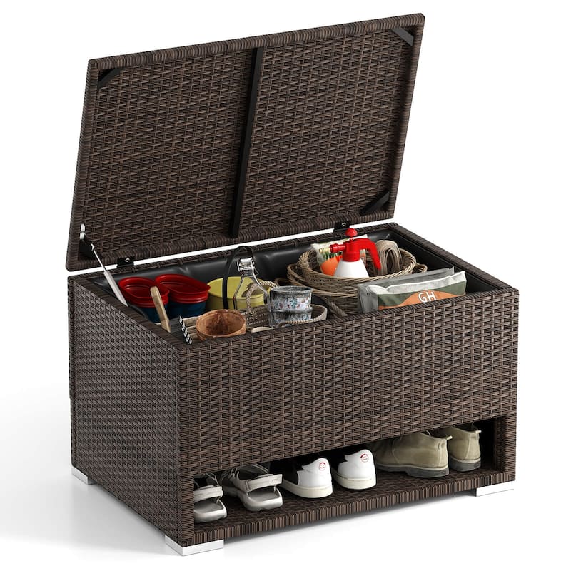 Costway 48 Gallon Deck Box with Shoe Rack Waterproof Liner Lid Outdoor - See Details