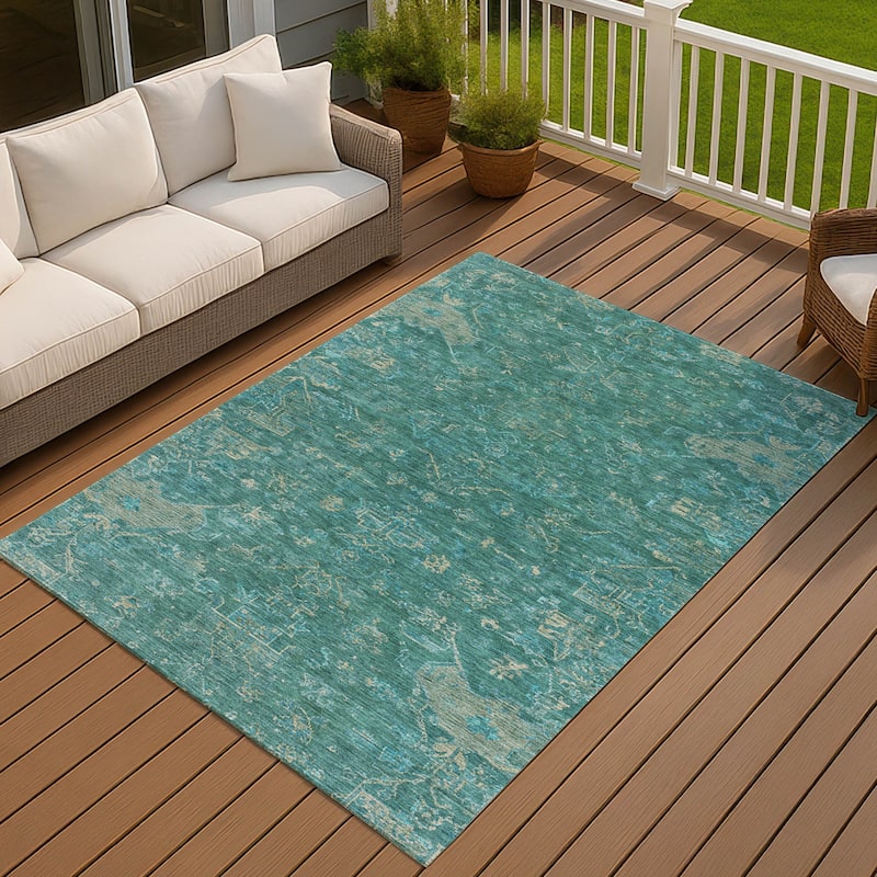 Machine Washable Indoor/ Outdoor Traditional Chelsea Chantille Rug - Teal - 8' x 10'