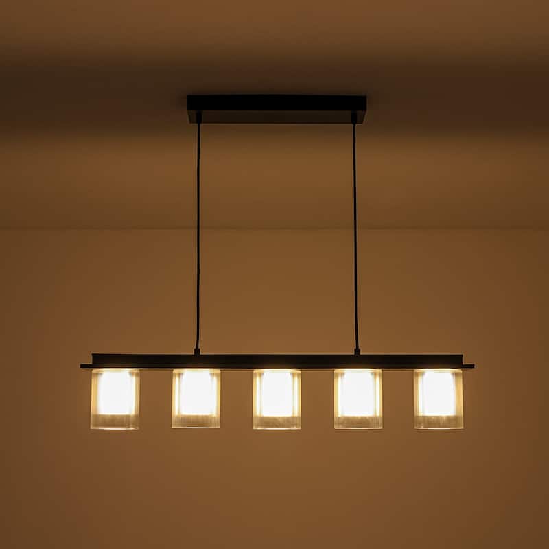 Modern Farmhouse 5-Light Dual-Layered Glass Dimmable LED Linear Chandelier - 35in