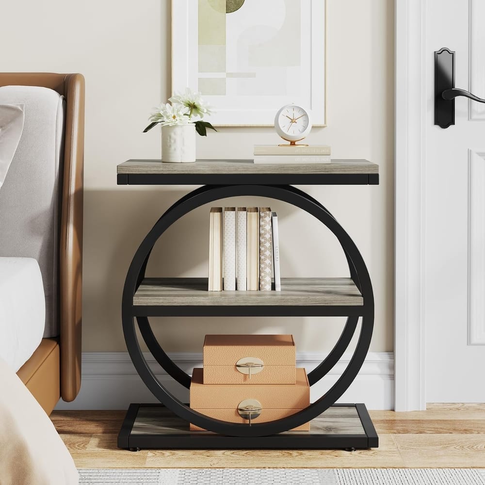 Narrow End Table with 3 Storage Shelves