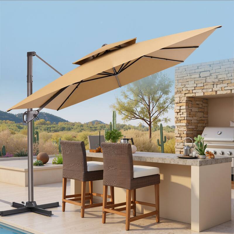 VredHom Outdoor 9x11FT Patio Dual Top Cantilever Offset Umbrella