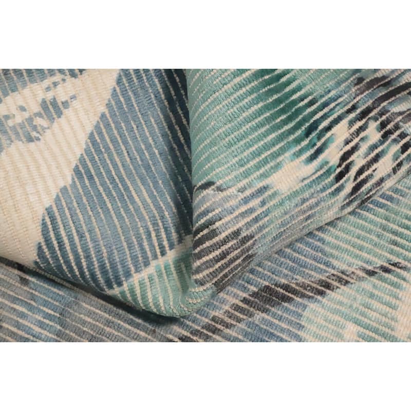 Hand Knotted Oriental Viscose Silk Carpet Modern Animal Pictorial Green Abstract Area Rug - 7' 8'' X 5' 5''