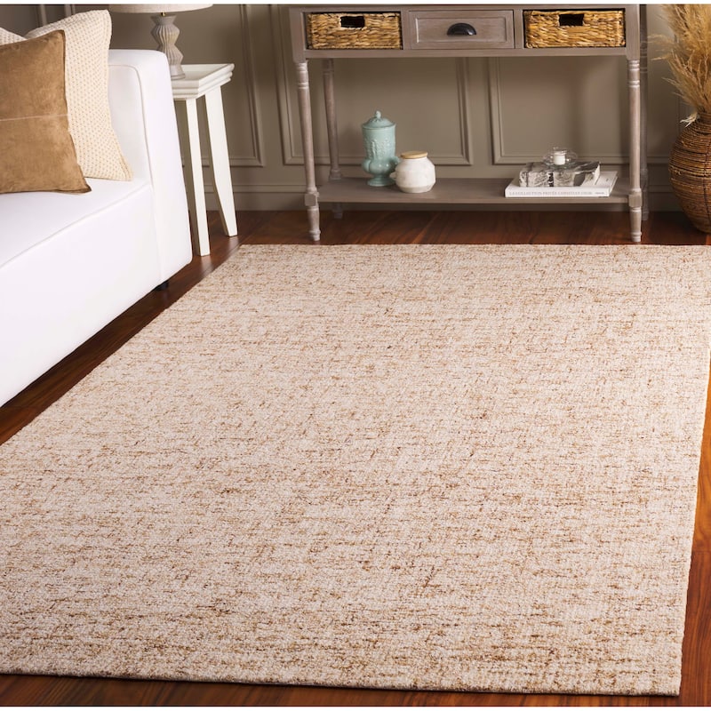 SAFAVIEH Handmade Abstract Menna Wool Rug - Light Brown/Ivory - 6' Square