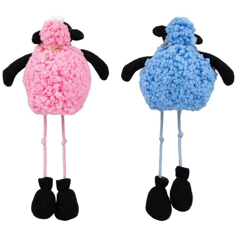 Boy and Girl Plush Lamb Sitting Easter Figures - 13" - Pink and Blue - Set of 2