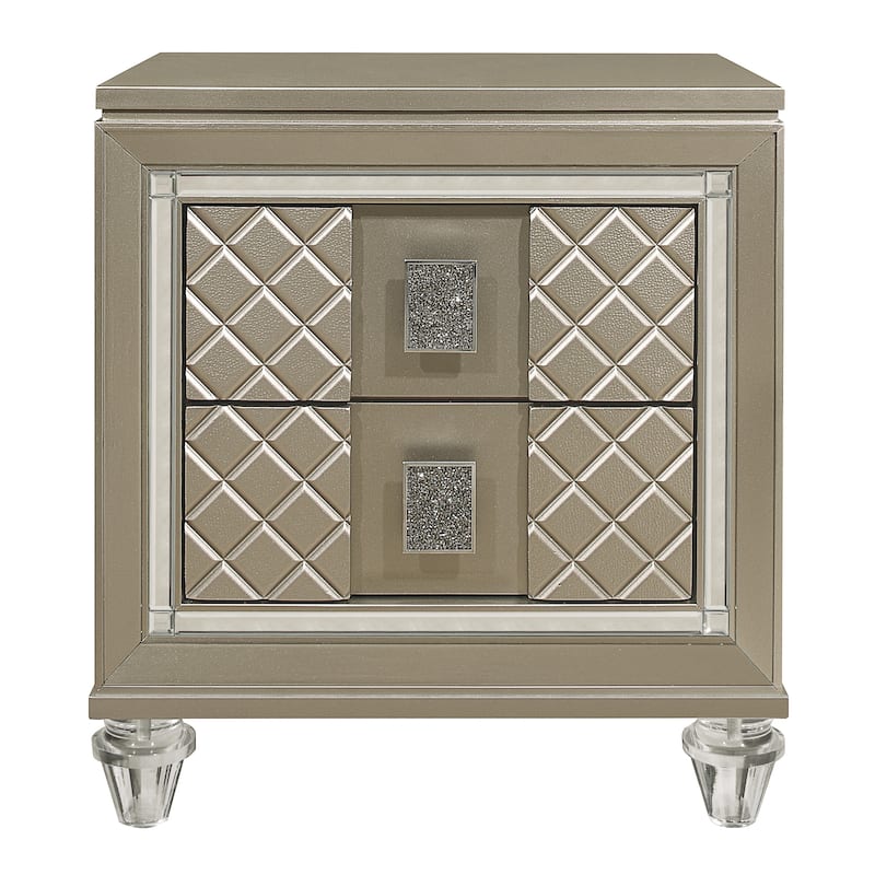 1pc Nightstand of 2 Drawers Acrylic Feet Bedside Table - Champagne