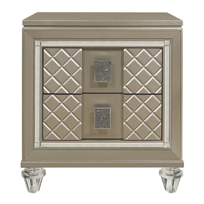 Glamorous 1pc Nightstand of 2 Drawers Acrylic Feet Bedside Table Luxury Bedroom Furniture Beveled Mirror Trim
