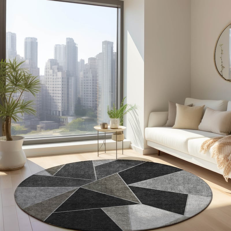 Machine Washable Indoor/ Outdoor Chantille Contemporary Mosaic Rug - Coffee - 8' x 8'