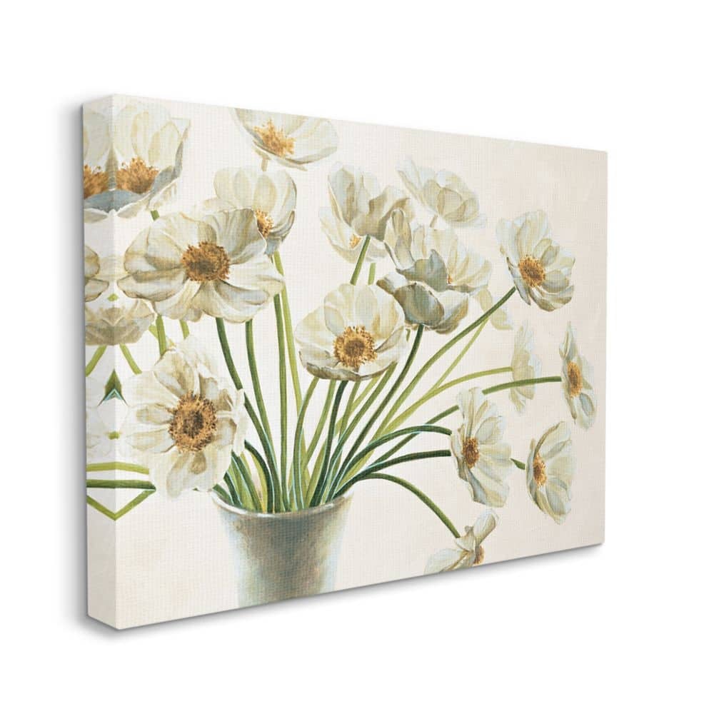 Stupell Peaceful Poppies White Florals in Soft Ceramic Canvas Wall Art - Green