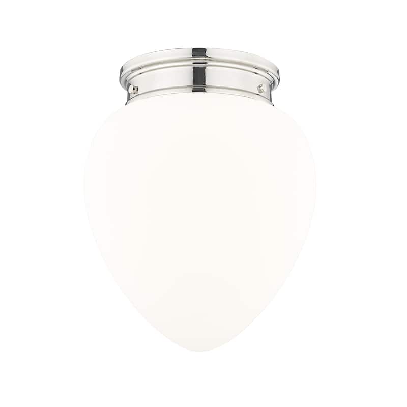 Gideon by Z-Lite 1 Light Flush Mount in Polished Nickel with Etched Opal Glass Shade - Polished Nickel