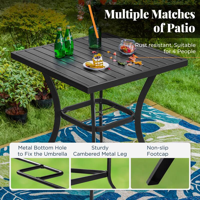 MAISON ARTS Modern Metal Patio Bar Set with Cushioned Swivel Stools