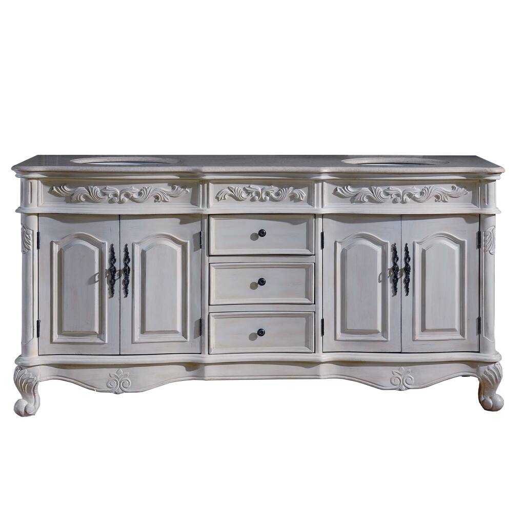 Silkroad Exclusive 72-inch Crema Marfil Marble Stone Top Bathroom Double Sink Vanity