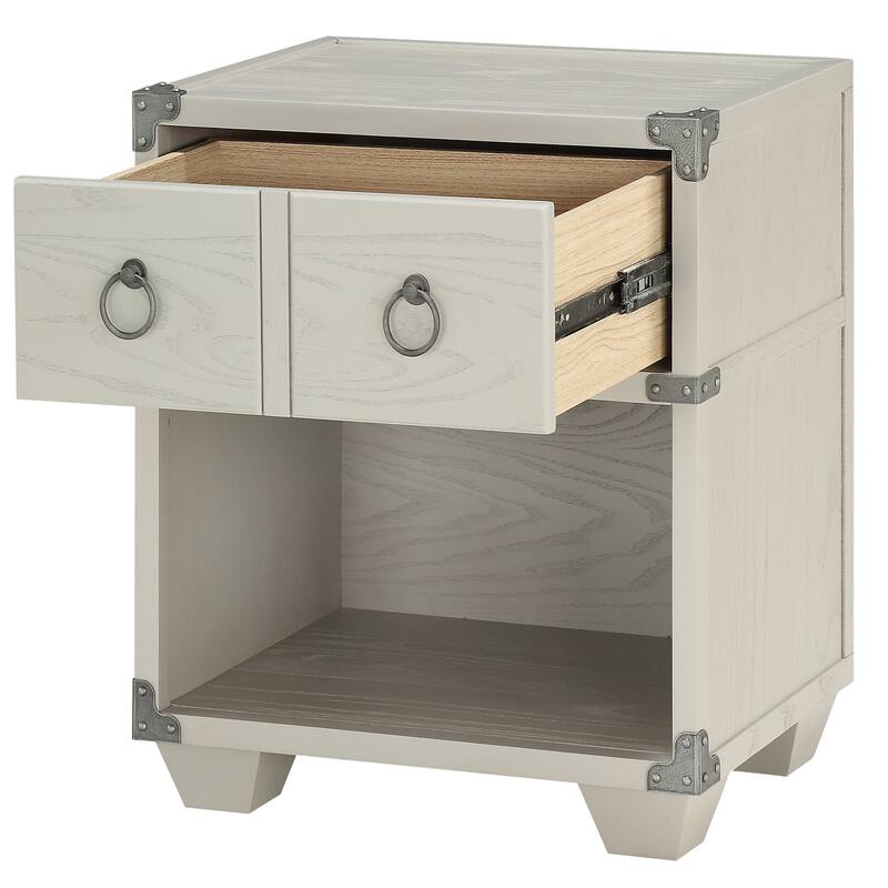 Grey Nightstand with Drawer, Open Shelf, and USB Charging Port