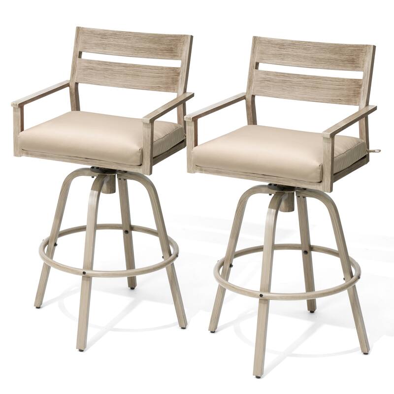 Outdoor Aluminum Patio Bar Stools Swivel Chairs with Cushions