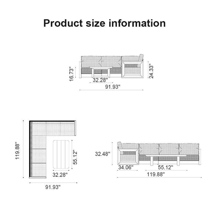 PURPLE LEAF Caesar Khaki Outdoor Couch with 9.6" Thick Cushion and Table for Yard Porch Deck Outdoor Patio Conversation Sets