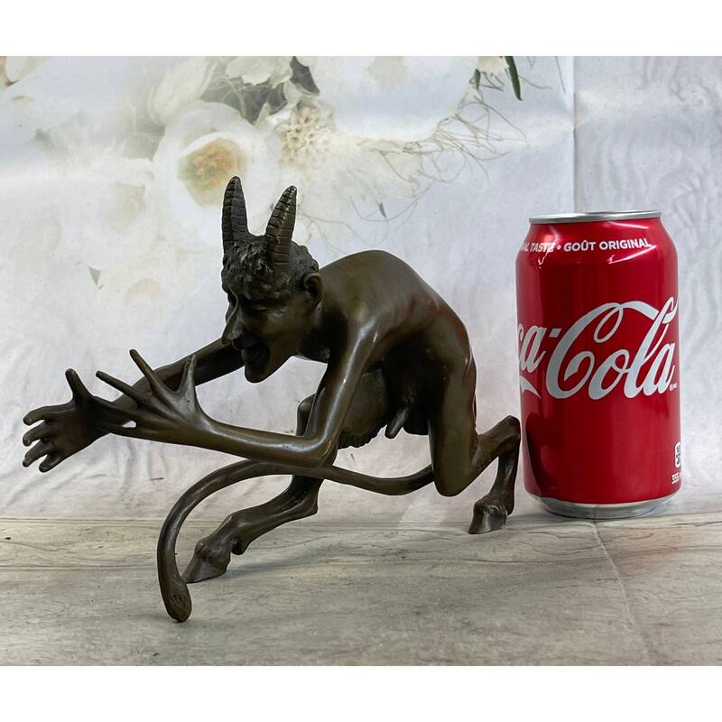 Greek Satyr Faun Demon Devil Horned Satan Bronze Figurine Statue Sculpture 6 Inches X 10 Inches