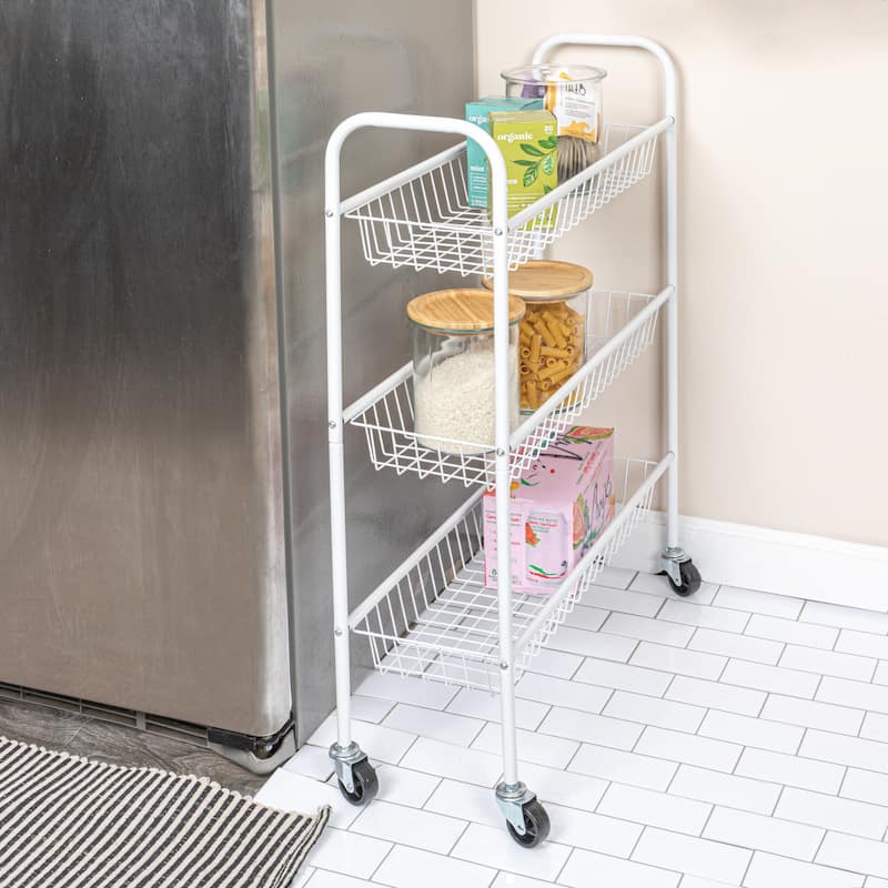 Household Essentials 3-Tier Slim Storage Cart - 26.0"L x 9.0"W x 33.0"H - White