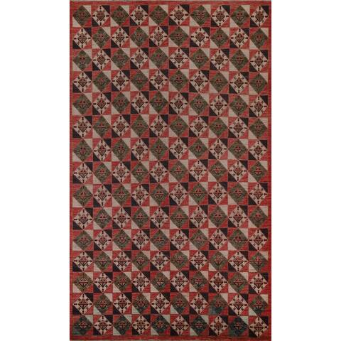 Vegetable Dye Geometric Kazak Oriental Area Rug Handmade Wool Carpet - 6'5" x 9'9"