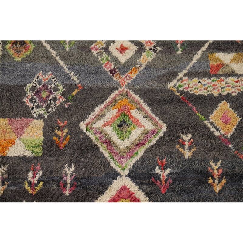 Hand Knotted Oriental 100% Wool Carpet Modern Tribal Greys & Charcoal Moroccan Area Rug - 6' 11'' X 4' 1''