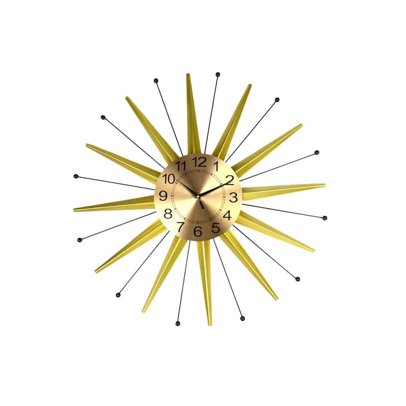 HomeRoots 28" Gold And Black Metal Silent Analog Starburst Wall Clock - 28.00 in. x 28.00 in. x 2.00 in.