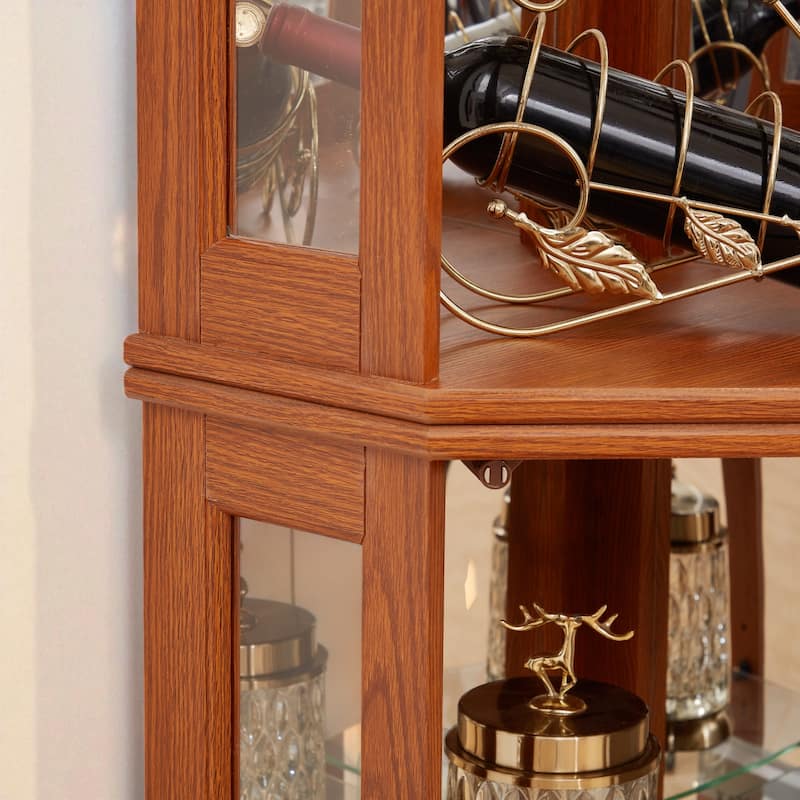 Corner Lighted Glass Curio Cabinet with Adjustable Shelves, Mirrored Back and Display Doors