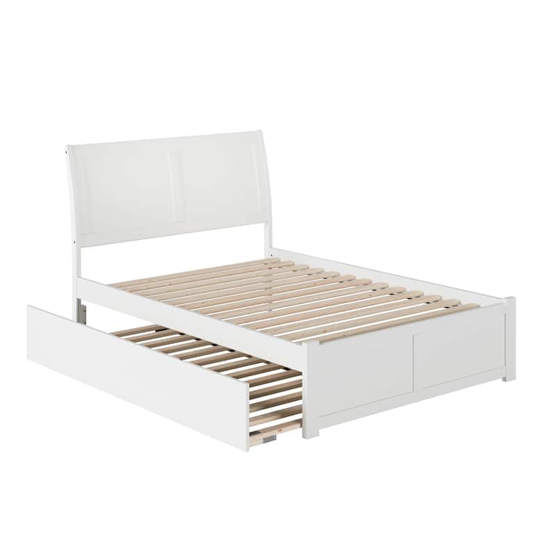 Portland Full Platform Bed with Footboard and Twin Trundle in White - White - Full