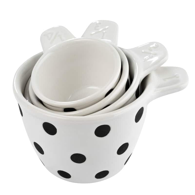 Ceramic Measuring Cups with Polka Dots - 4.6"L x 3.8"W x 2.5"H - 4.6"L x 3.8"W x 2.5"H - White