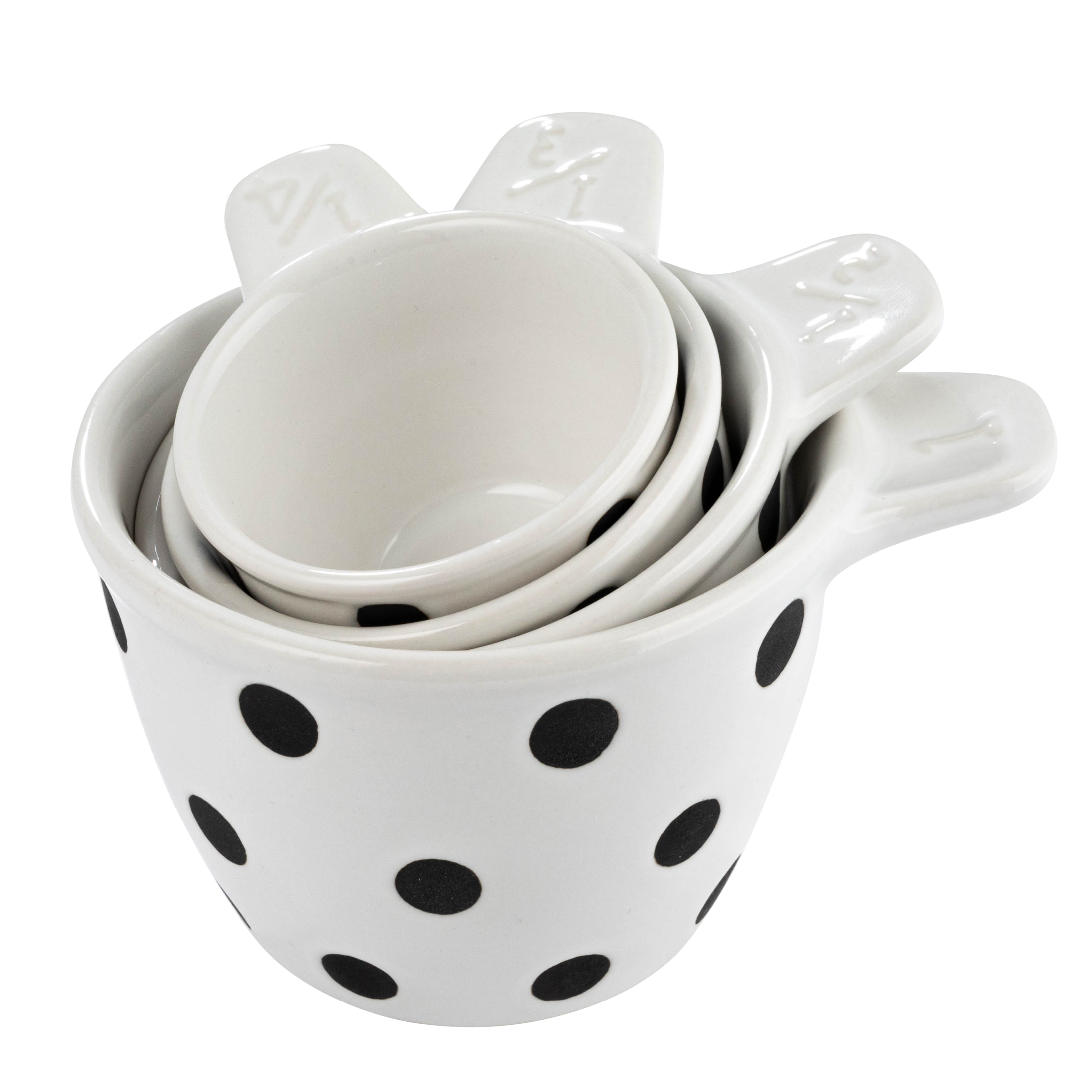 Ceramic Measuring Cups with Polka Dots - 4.6"L x 3.8"W x 2.5"H